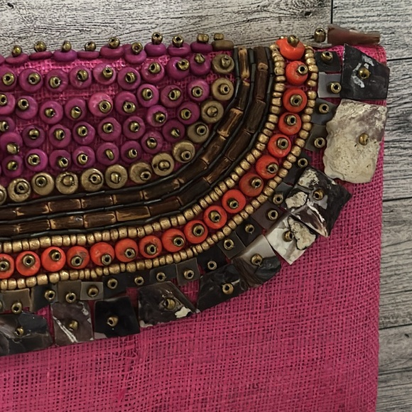 Toland girl embellished beaded abalone shell clutch summer beach purse - Picture 3 of 6